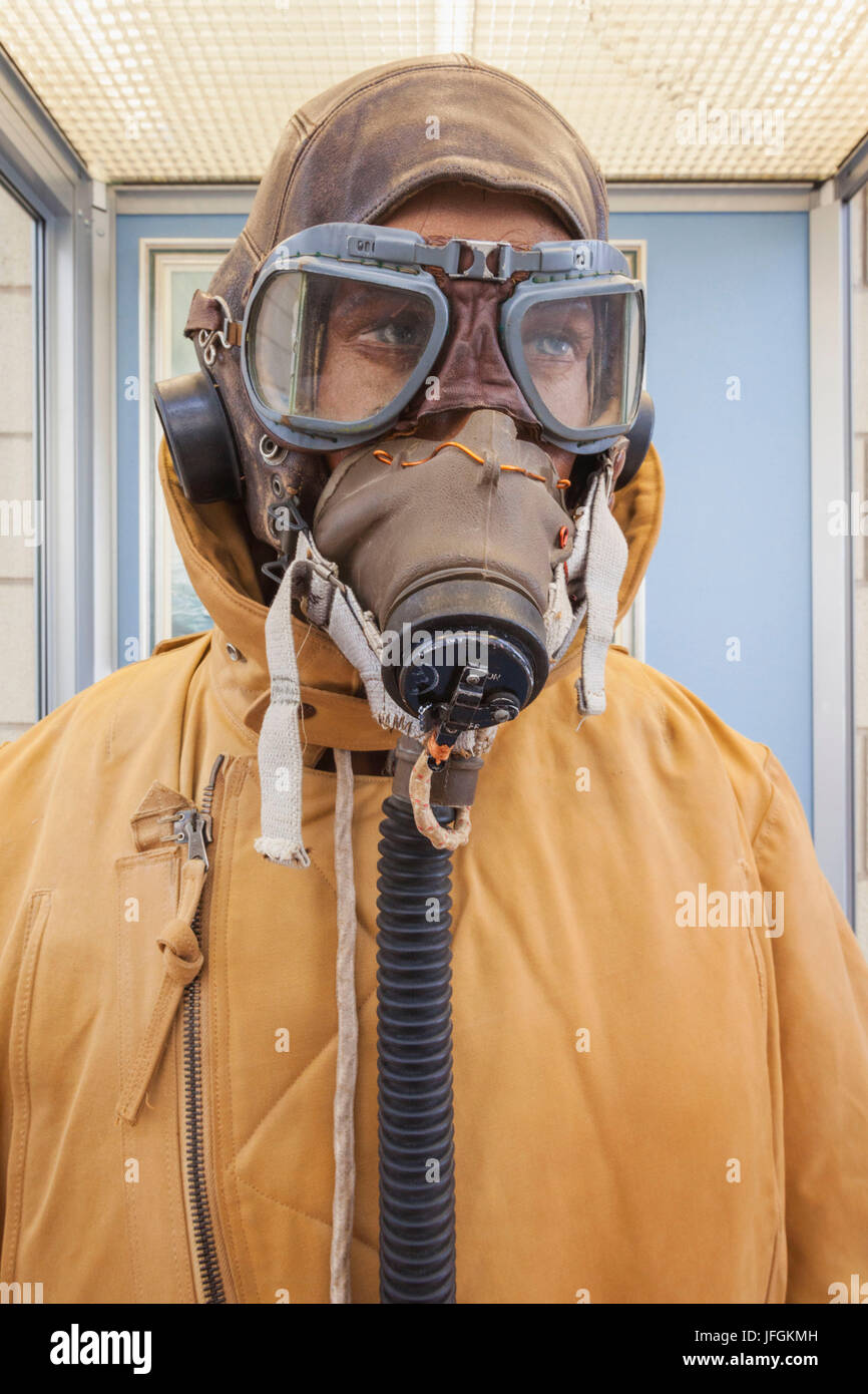 Inghilterra, Shropshire, Royal Airforce Cosford Museum, mostre di WWII pilota della maschera facciale Foto Stock