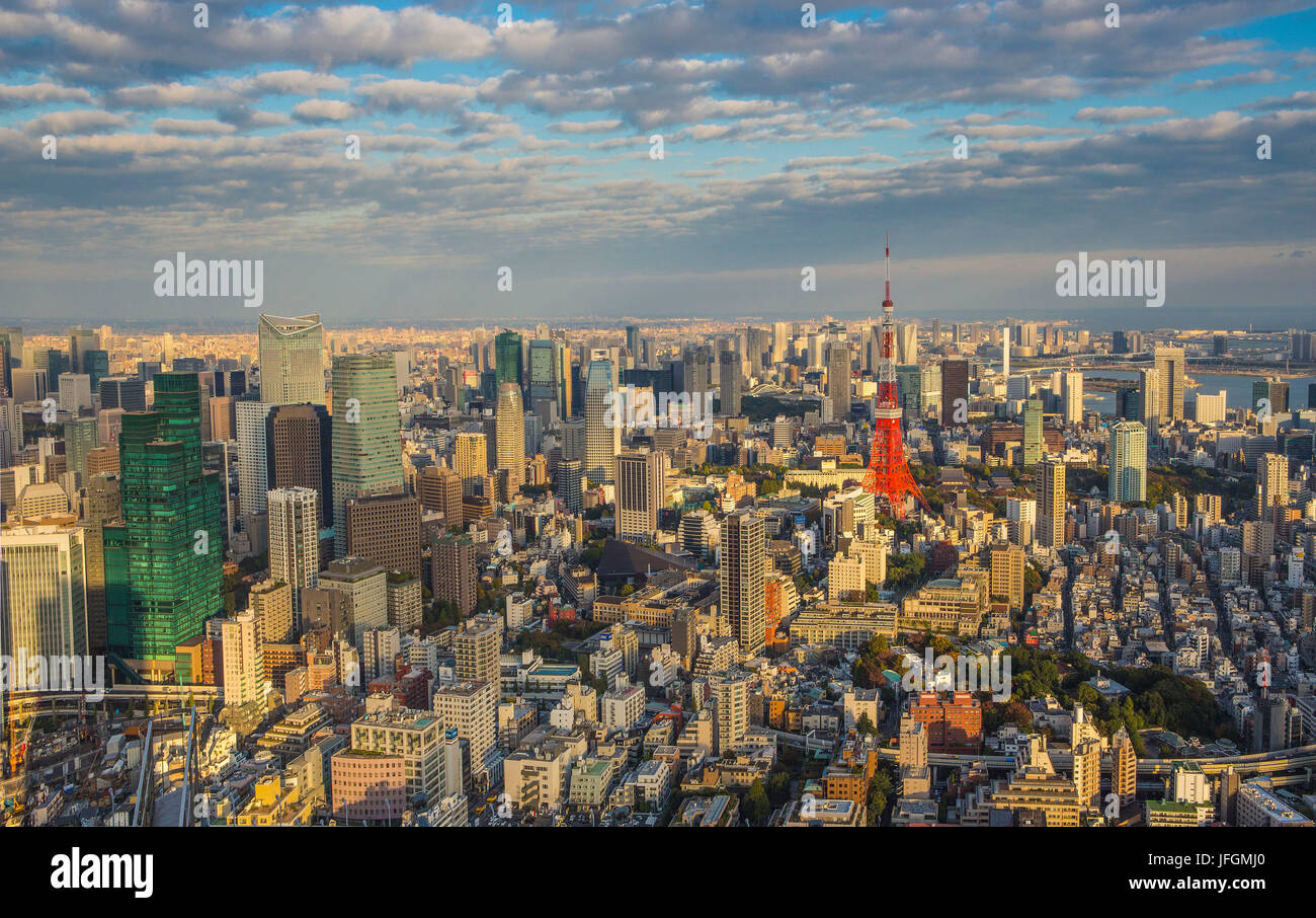 Giappone Tokyo City, la Torre di Tokyo, Panorama da Roppongi Hills edificio Foto Stock
