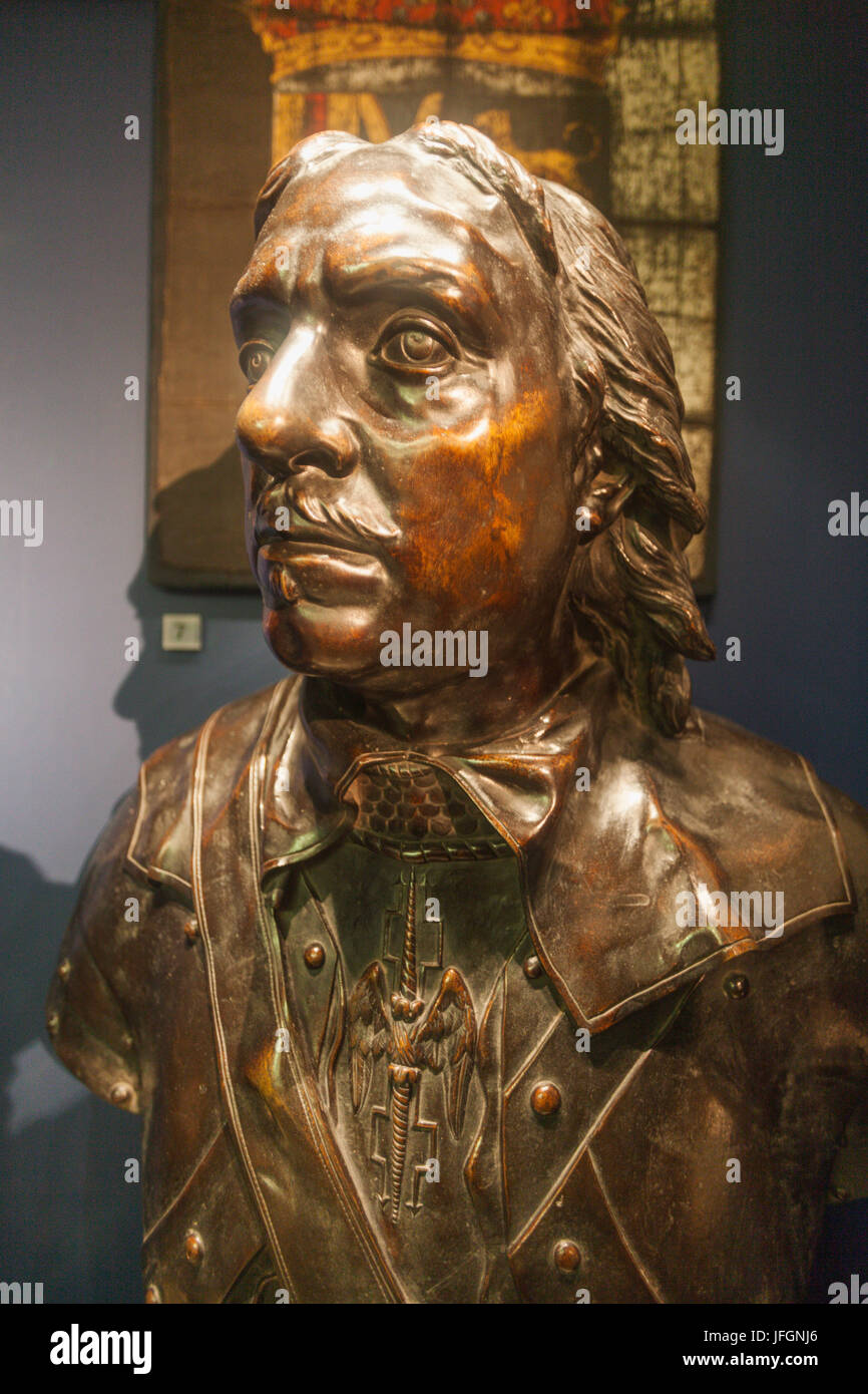 Inghilterra, Londra, la città, il Museo di Londra e busto in bronzo di Oliver Cromwell realizzato da Edward Piearce nel 1672 Foto Stock