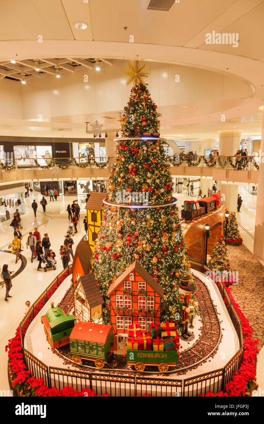 Cina, Hong Kong Kowloon, elementi Centro per lo Shopping di Natale della visualizzazione ad albero Foto Stock