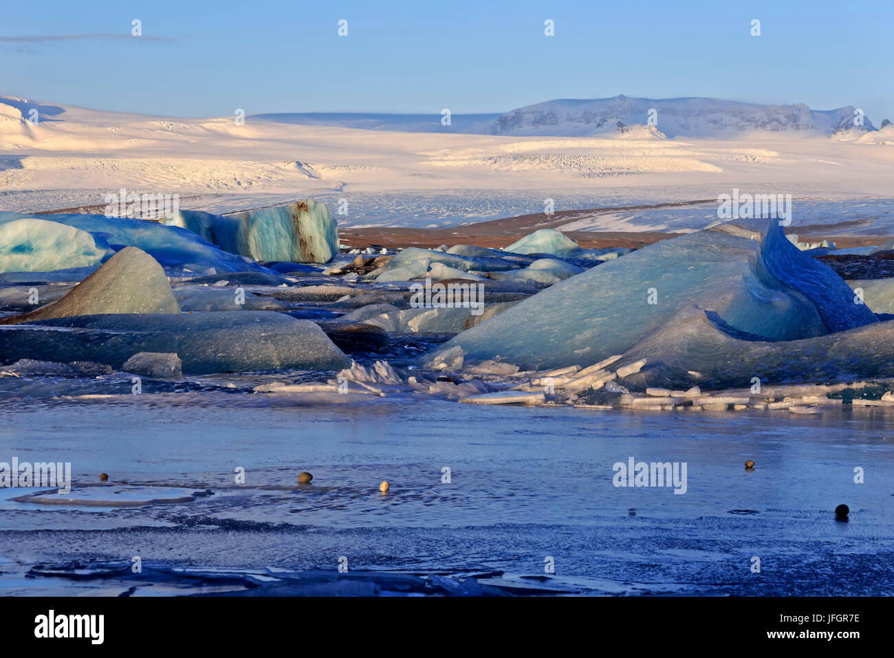 L'Islanda, l'Islanda, il sud, Breidamerkurjökull, ghiacciaio nella laguna glaciale Jökulsarlon Foto Stock