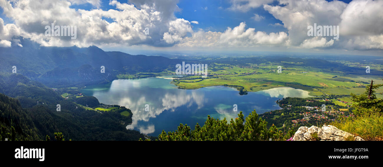 In Germania, in Baviera, Baviera, Tölzer paese bavarese, Prealpi, vista del solar spike su Kochelsee e Kochelmoos, Kochler moss, Kochler Moore Foto Stock