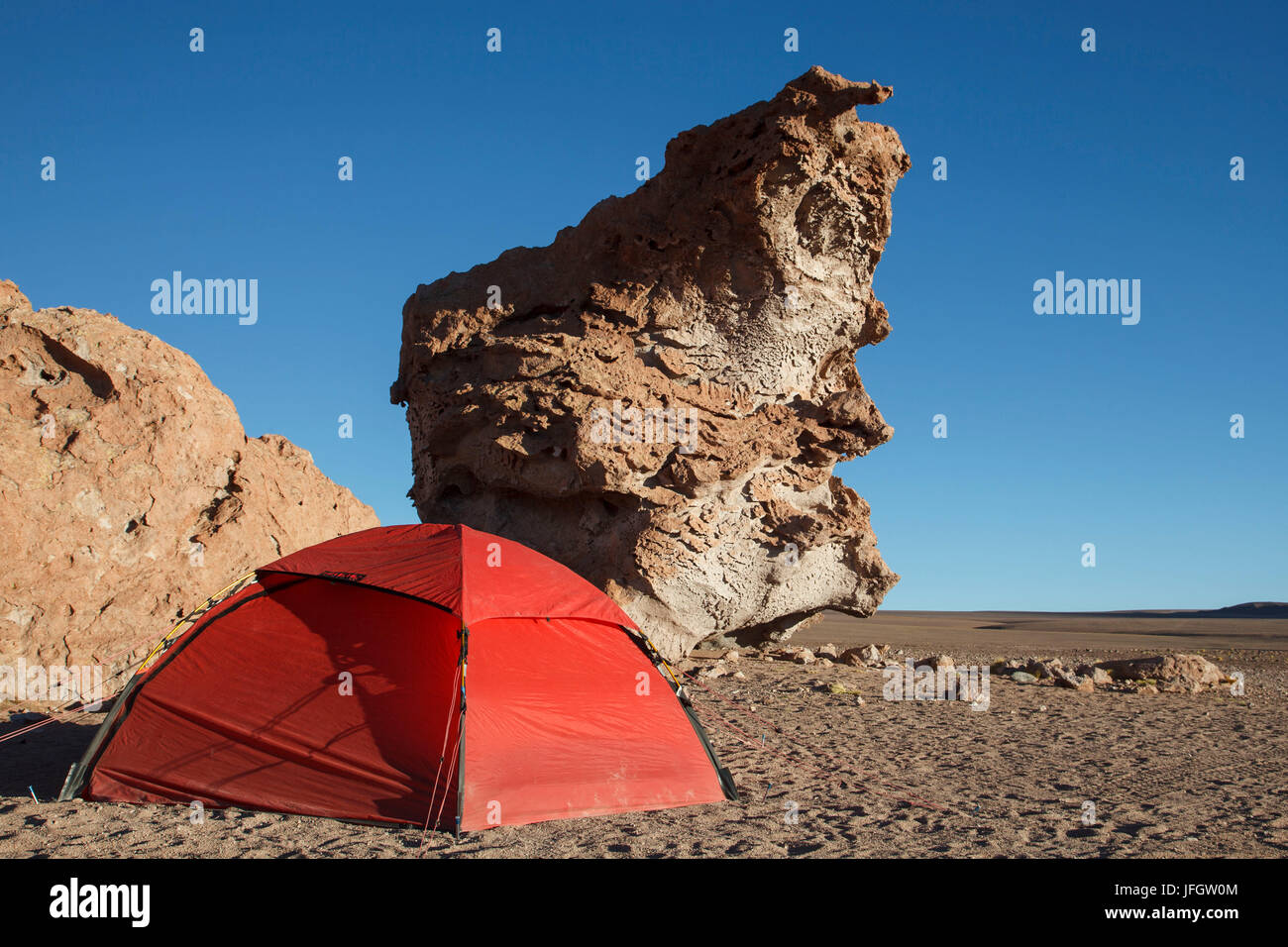 Il Cile, Monjes de Pakana, tenda, formazione di roccia Foto Stock
