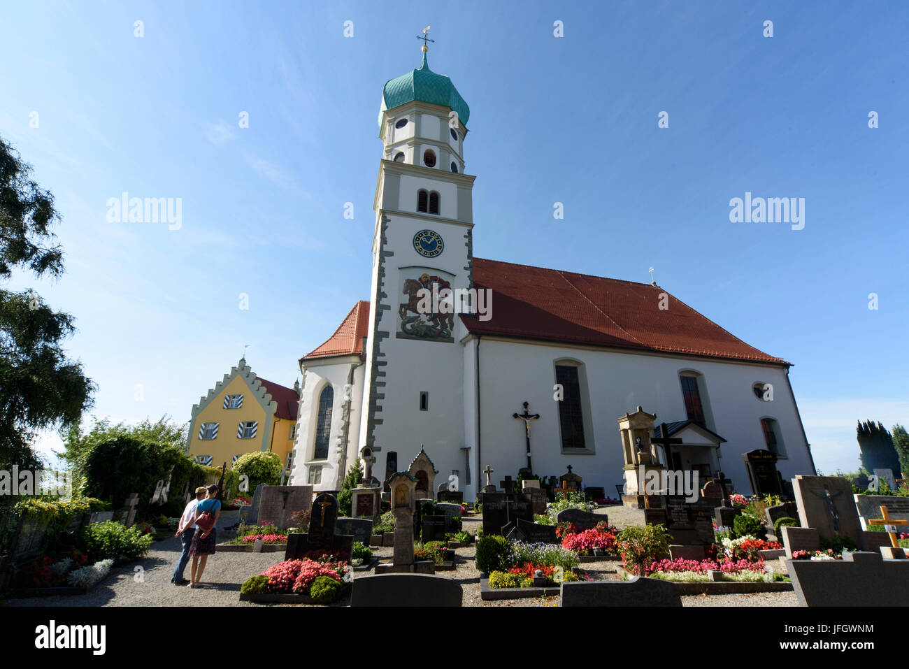Wasserburg, chiesa di San Giorgio, il lago di Costanza, bavaresi, Germania Foto Stock