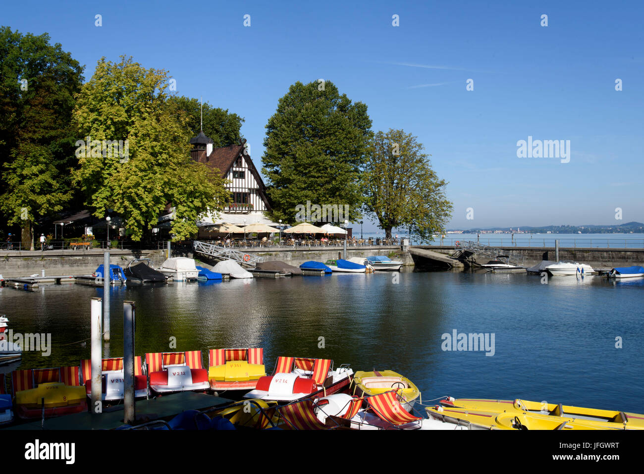 Pub nel lago, porto, Bregenz, il lago di Costanza, Vorarlberg, Austria Foto Stock