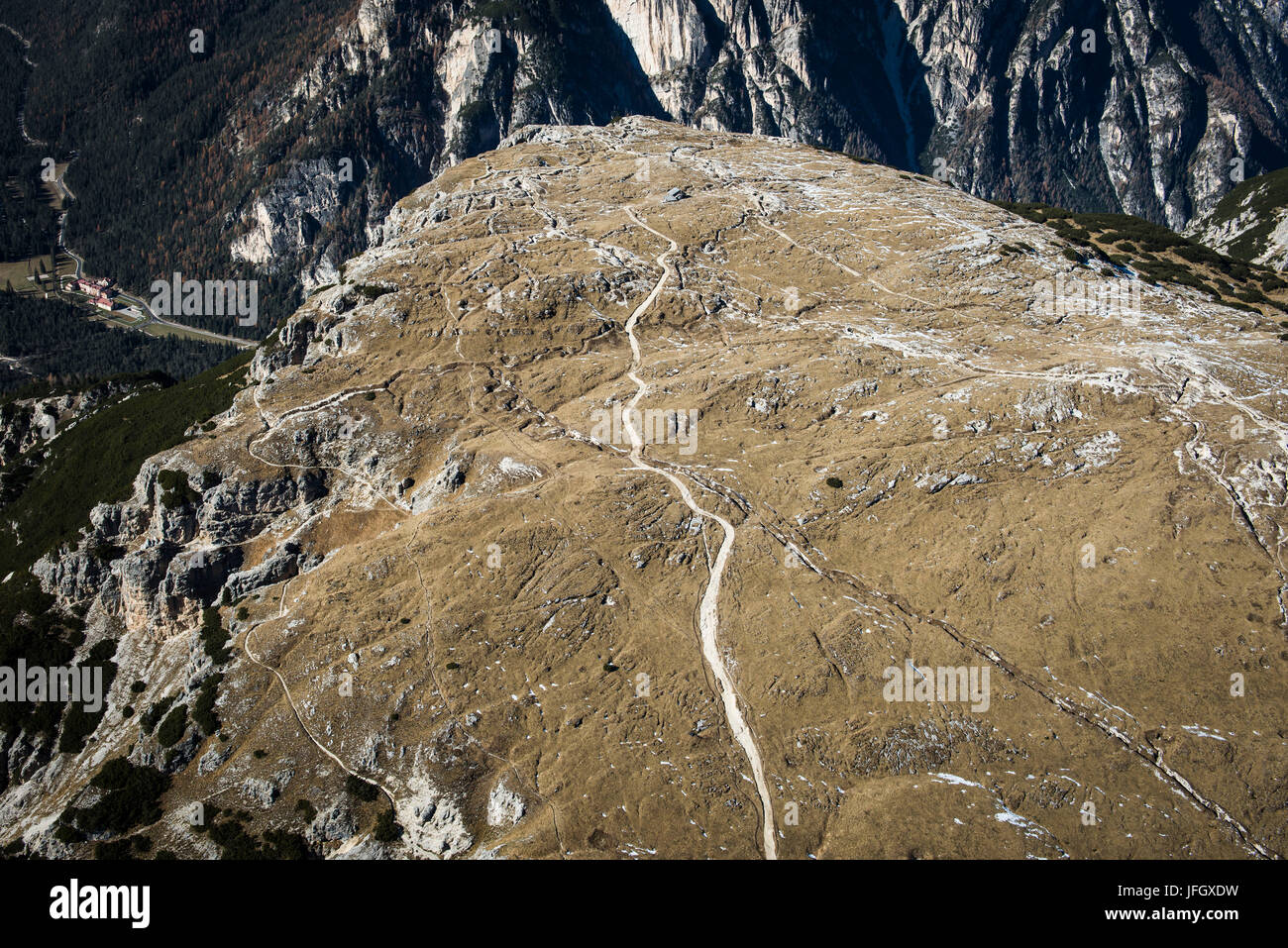 Monte Piana, le Dolomiti, l'autunno, antenna scatti, Sextener dolomiti, Misurina, Ventien, Italia Foto Stock