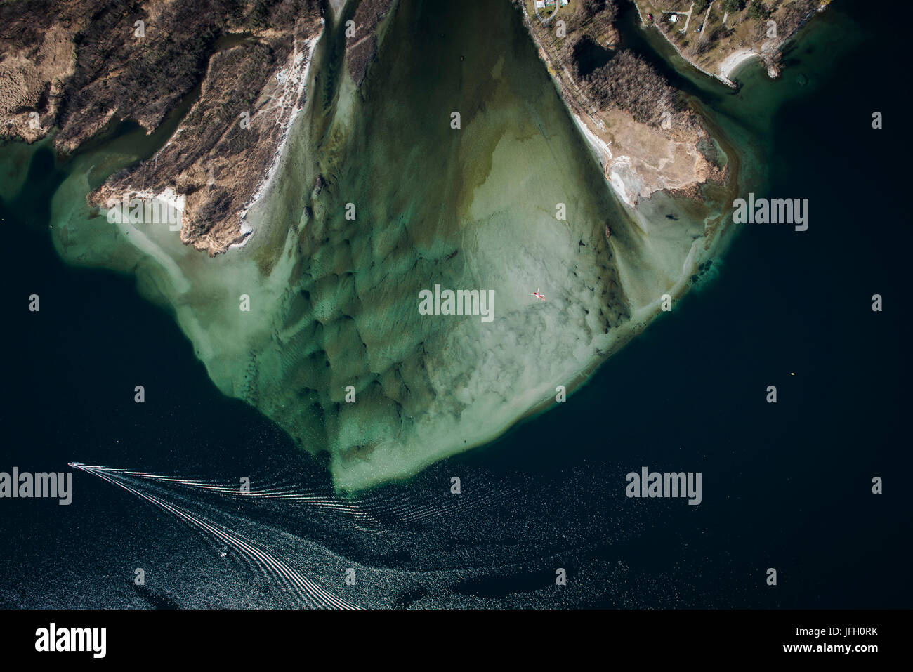 Il Lago Maggiore con il fiume Maggia Delta, natura luoghi del bagno, Lucerna, fotografia aerea, Ticino, Svizzera Foto Stock