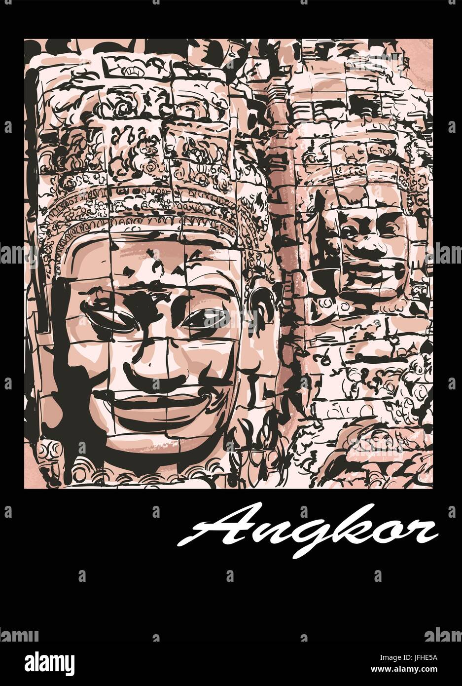 Angkor - il Bayon - illustrazione vettoriale Illustrazione Vettoriale