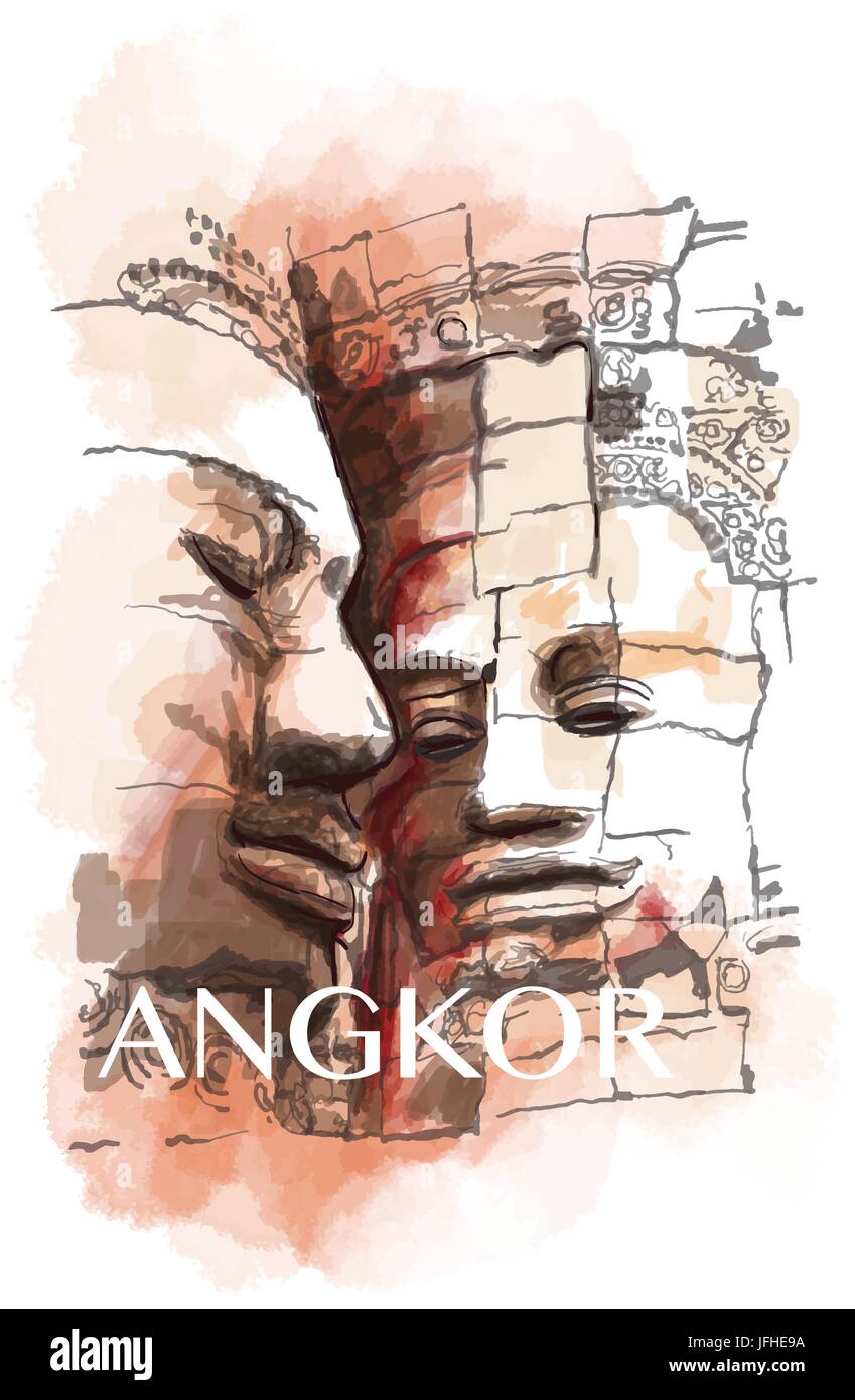 Angkor - il Bayon - illustrazione vettoriale Illustrazione Vettoriale