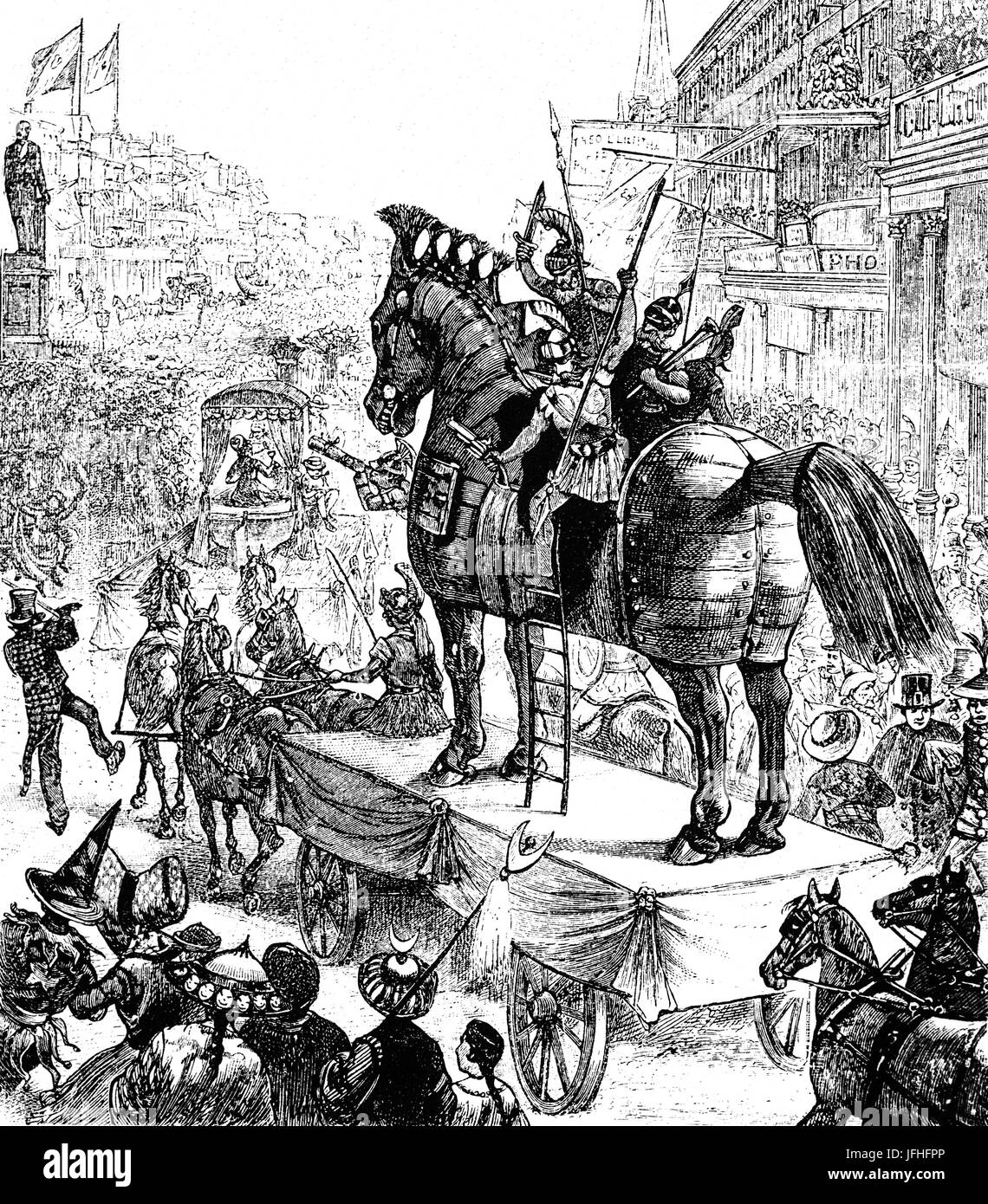 1879: sfilata galleggiante nel Mardi Gras Carnival, New Orleans, Louisiana, Stati Uniti d'America Foto Stock