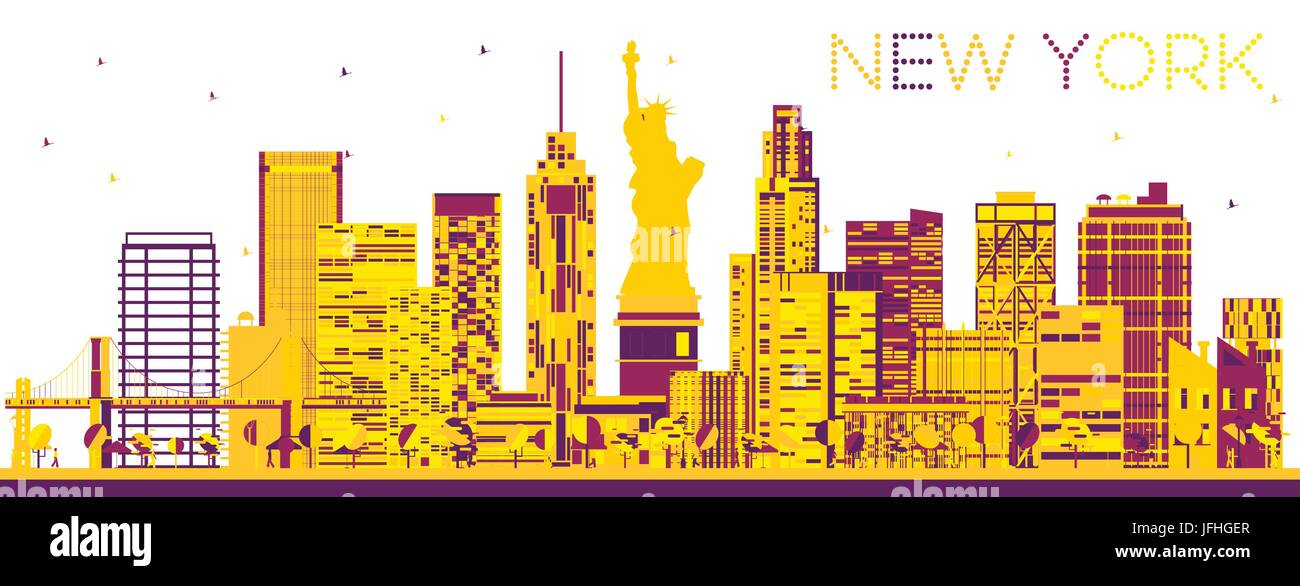 Abstract skyline di New York con edifici di colore. Illustrazione Vettoriale. Viaggi di affari e di turismo con il concetto di architettura moderna. Illustrazione Vettoriale