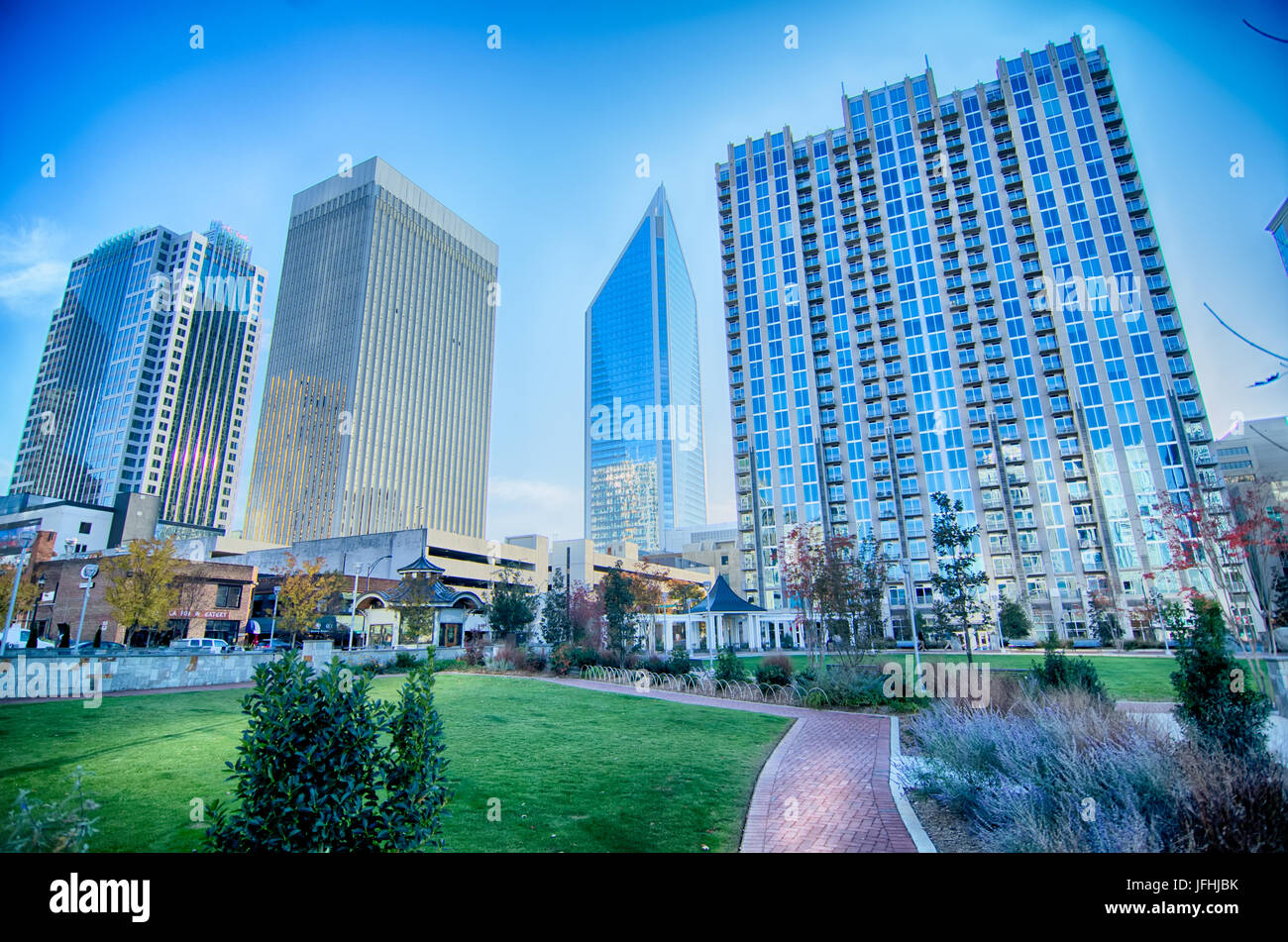 Charlotte nella Carolina del nord dello skyline della città e dal centro Foto Stock