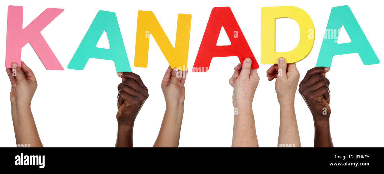 Persone Multikulturell Gruppe halten das Wort Kanada Foto Stock