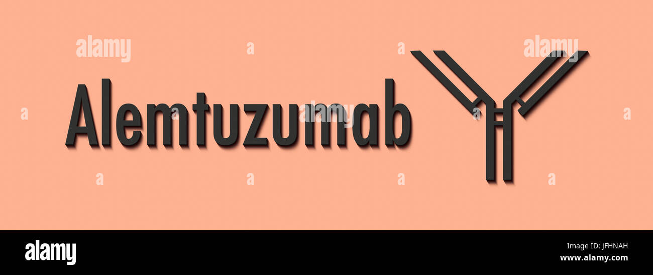 L'alemtuzumab anticorpo monoclonale farmaco. Obiettivi il CD52. Utilizzato nel trattamento della leucemia e sclerosi multipla. Nome generico e stilizzate di anticorpo. Foto Stock