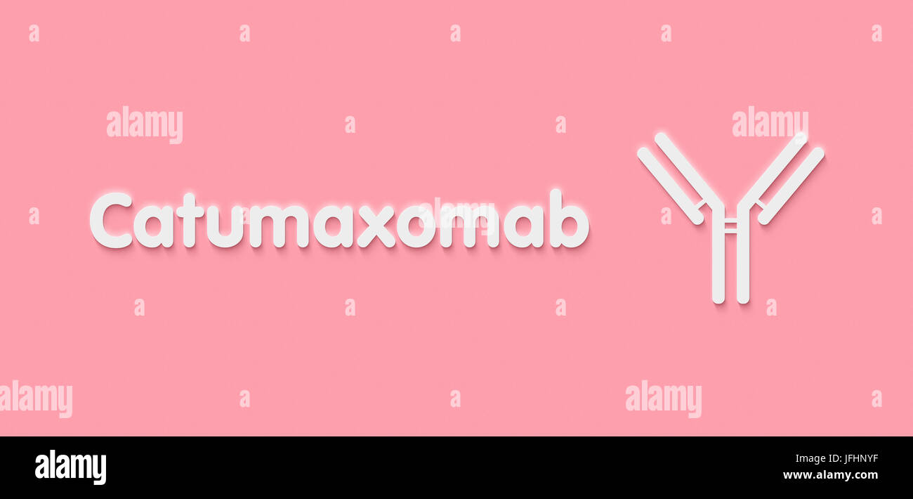 Catumaxomab anticorpo monoclonale farmaco. Obiettivi di CD3 e EpCAM. Utilizzato nel trattamento di tumori maligni ascite. Nome generico e stilizzate di anticorpo. Foto Stock