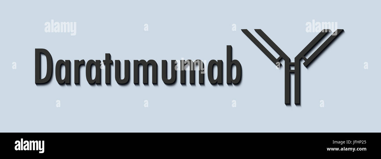 Daratumumab anticorpo monoclonale farmaco. Obiettivi il CD38, indicato per il trattamento del mieloma multiplo. Nome generico e stilizzate di anticorpo. Foto Stock