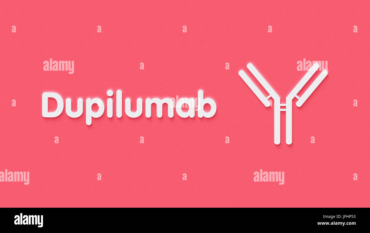 Dupilumab anticorpo monoclonale farmaco. Gli obiettivi di subunità alfa di interleuchina-4 recettore ed è indicato per il trattamento dell'eczema atopico. Nome generico Foto Stock
