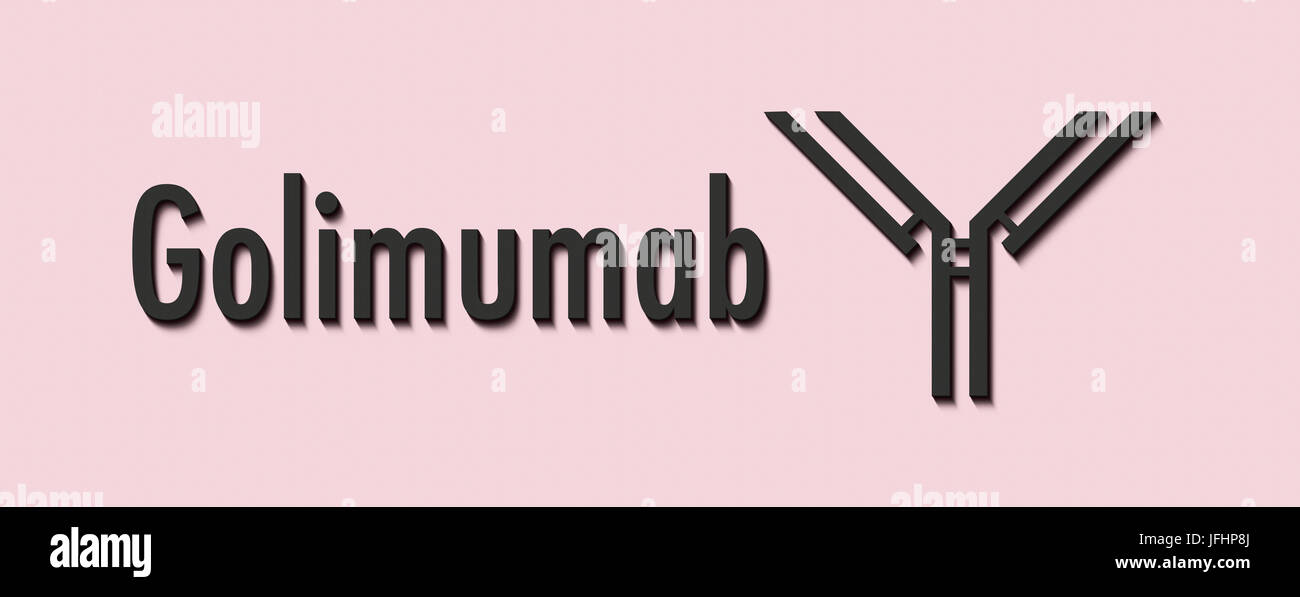 Golimumab anticorpo monoclonale farmaco. Obiettivi TNF-alfa. Indicazioni per l'uso includono artrite reumatoide, artrite psoriasica, spondilite anchilosante una Foto Stock