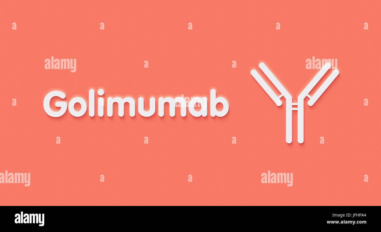 Golimumab anticorpo monoclonale farmaco. Obiettivi TNF-alfa. Indicazioni per l'uso includono artrite reumatoide, artrite psoriasica, spondilite anchilosante una Foto Stock
