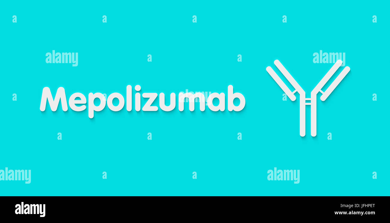 Mepolizumab anticorpo monoclonale farmaco. Obiettivi di interleuchina 5 (IL-5) ed è utilizzato nel trattamento dell'asma. Nome generico e stilizzate di anticorpo. Foto Stock