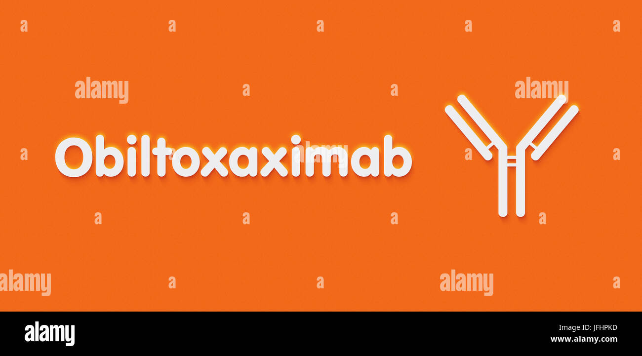 Obiltoxaximab anticorpo monoclonale farmaco. Gli obiettivi di antigene protettivo di Bacillus anthracis ed è usato per il trattamento del carbonchio. Nome generico e sty Foto Stock