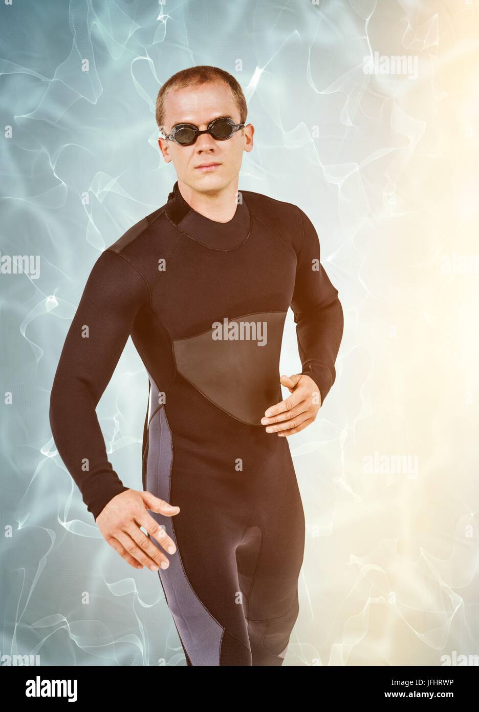 Immagine composita del nuotatore nella muta e occhiali da nuoto Foto Stock
