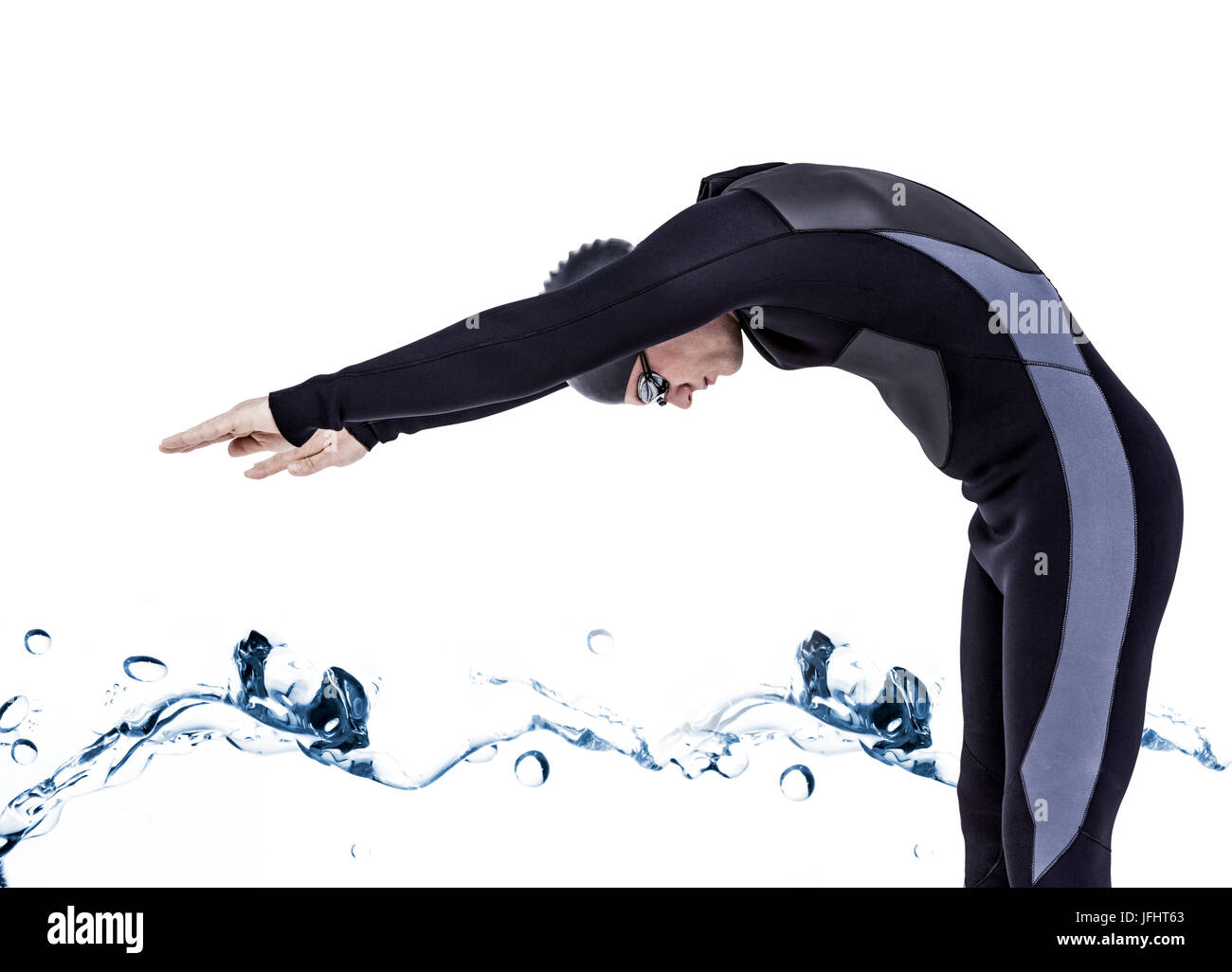 Immagine composita del nuotatore in wetsuit durante l'immersione Foto Stock