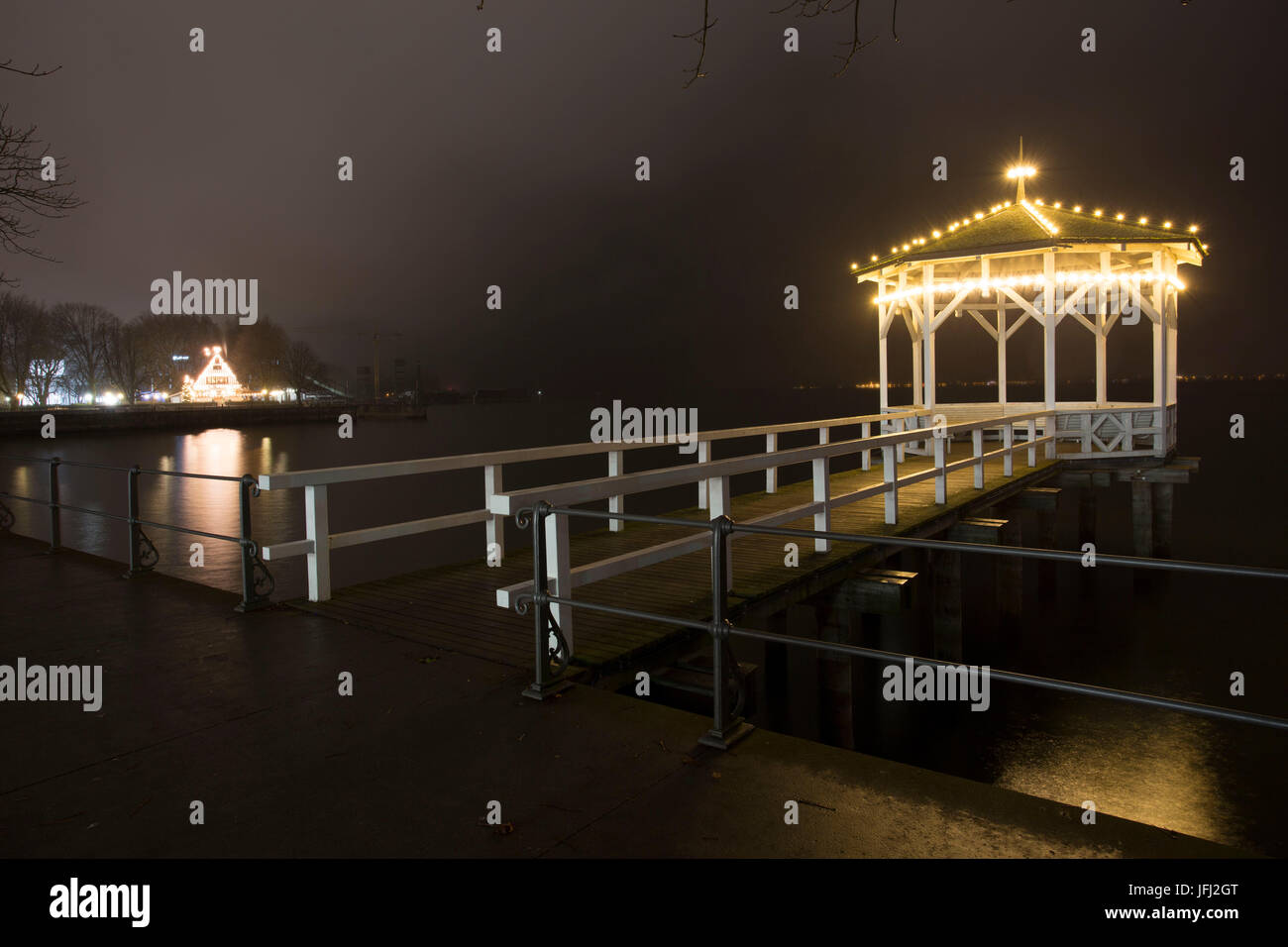 Ponte di pesca, Bregenz, acqua, illuminazione Foto Stock