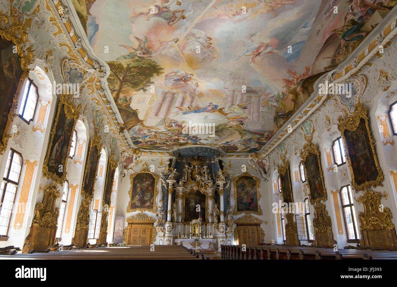 L'Europa, in Germania, in Baviera, Ingolstadt, Asam Chiesa, Maria De Victoria oratorio del Sodalizio di Nostra Signora, costruisce nel 1736, soffitto affrescato di Cosmas Damian Asam, barocco, arredamento in stile rococò Foto Stock