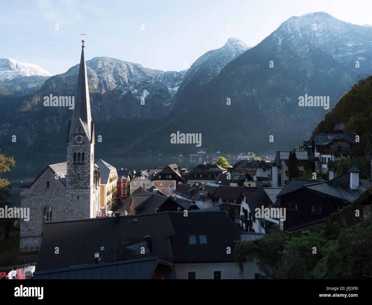 Hallstatt, patrimonio mondiale dell UNESCO, lago Hallstätter, Salzkammergut, Austria superiore, Austria, Europa Foto Stock
