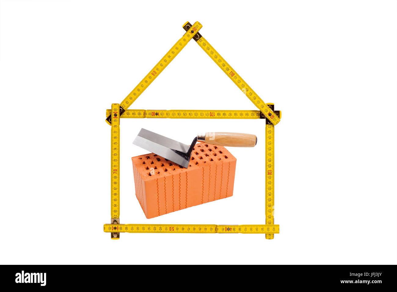 Casa da bastone cantiere con mattoni di argilla come icona per edilizia Foto Stock