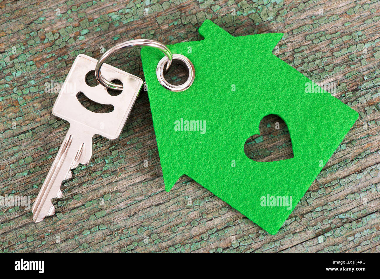 Chiave di casa e la chiave piatta nel portachiavi Foto Stock
