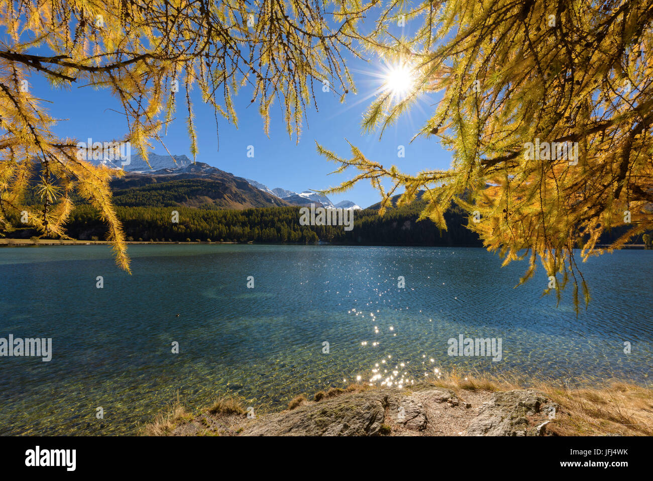 Silsersee, Svizzera Cantone dei Grigioni, Engadina Foto Stock