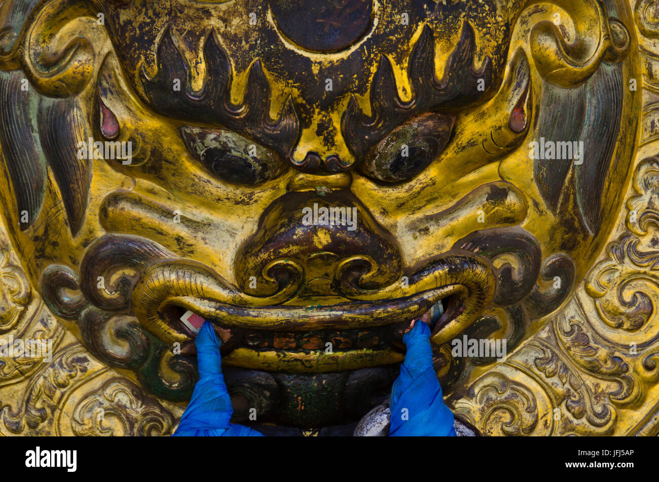 Mongolia, Asia Centrale, Karakorum / Qara Qorum, chiostro di Erdene Zuu, capitale di Gengis Khan, decorazione, dettaglio Foto Stock