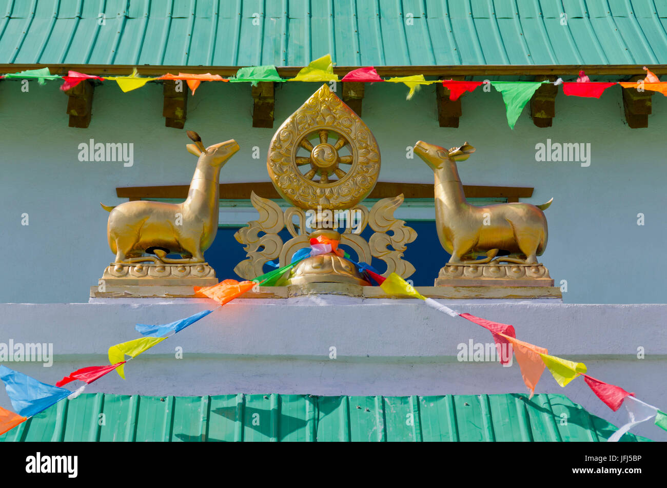 In Mongolia e in Asia centrale, Sayhan, chiostro buddista, decorazione, esterno, dettaglio Foto Stock