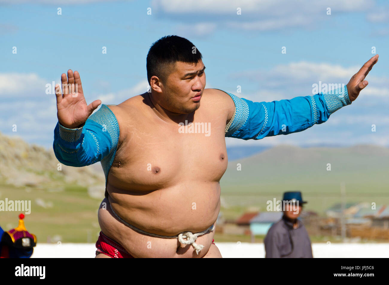 In Mongolia e in Asia centrale, Sayhan, Naadam festa, festa nazionale della Mongolia, sports stadium, match wrestling Foto Stock