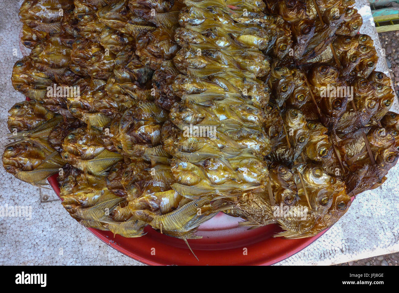 Asia, Laos, paese senza sbocco sul mare, sud-est asiatico, Penisola Indocinese?, Vientiane, mercato, pesce secco Foto Stock