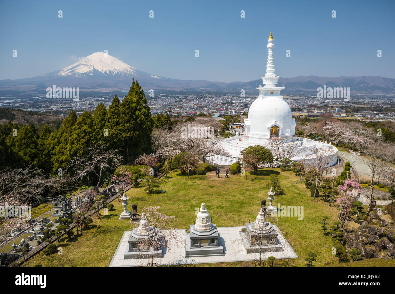 Giappone, Gotemba Città, Budist Tempio e il Monte Fuji, Chery Blossoms Foto Stock