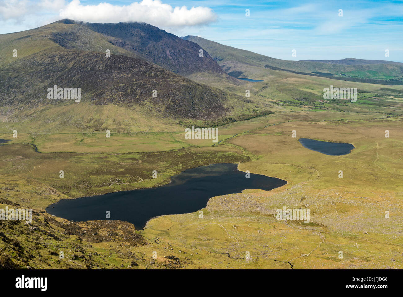 Panorama da Conor Pass, Dingle, Co, kerry, munster, irlanda, Europa Foto Stock