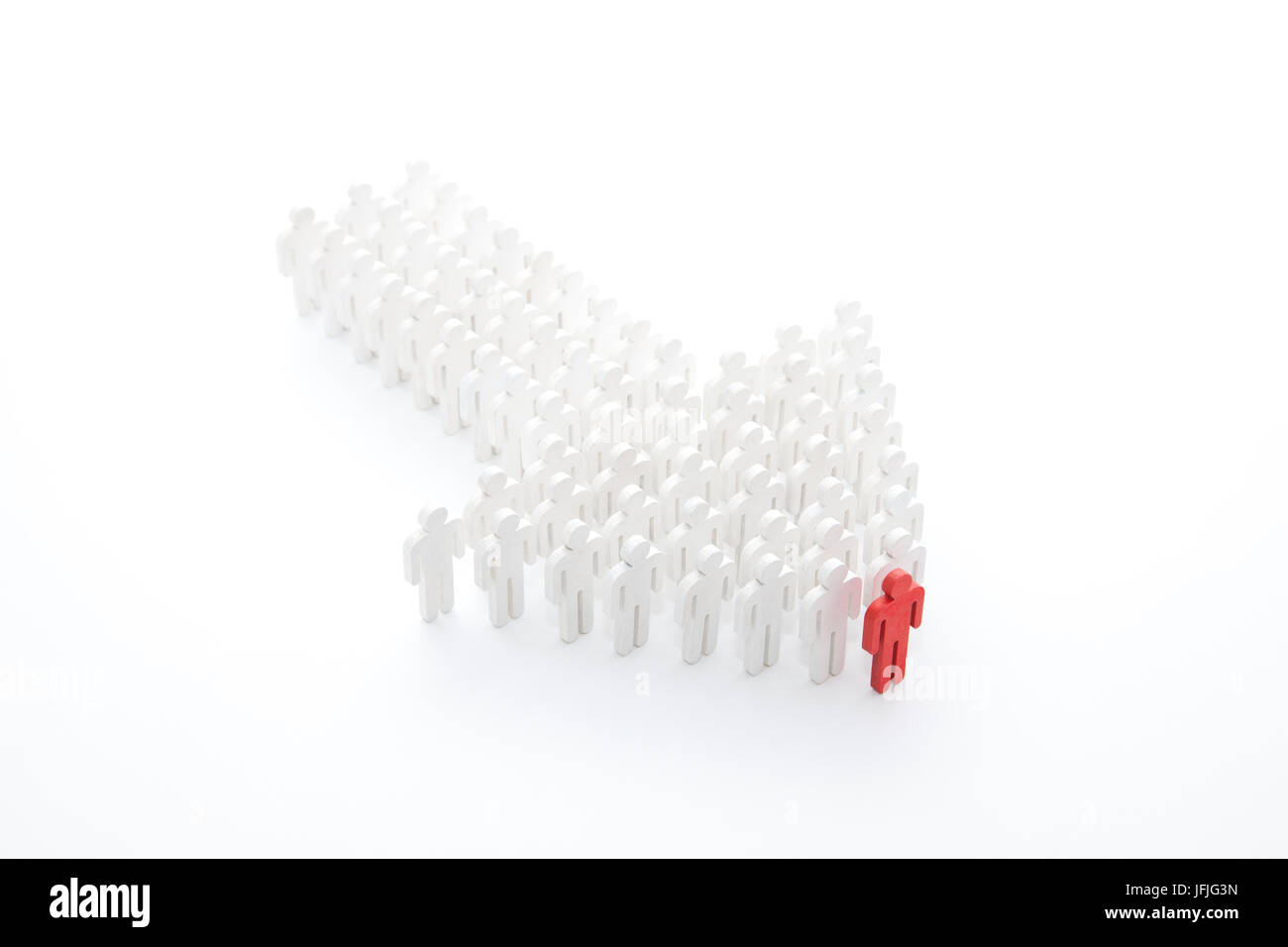 La gente la figura a forma di freccia con il leader nella parte anteriore Foto Stock