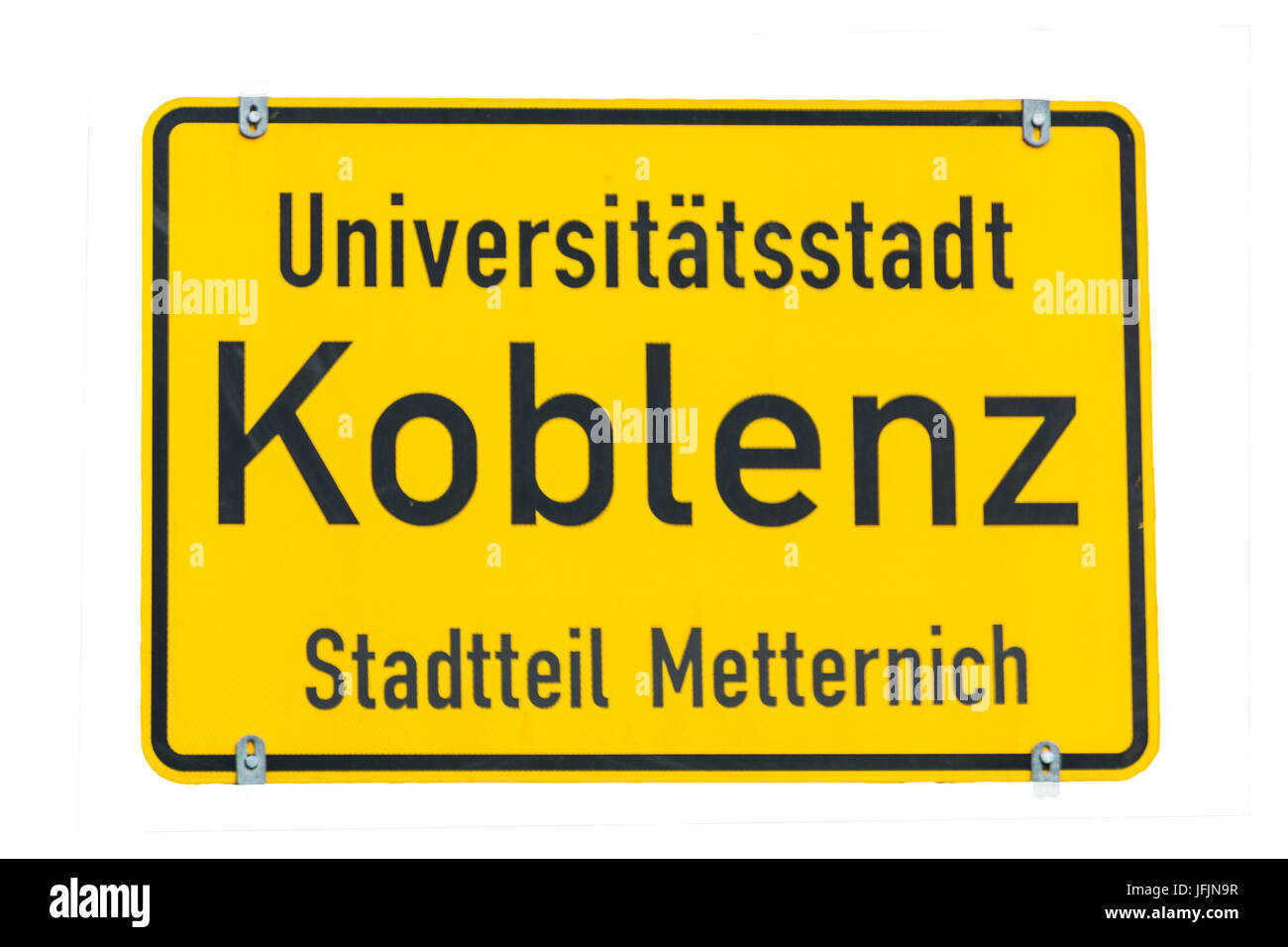 Città segno limite Koblenz contro uno sfondo bianco Foto Stock