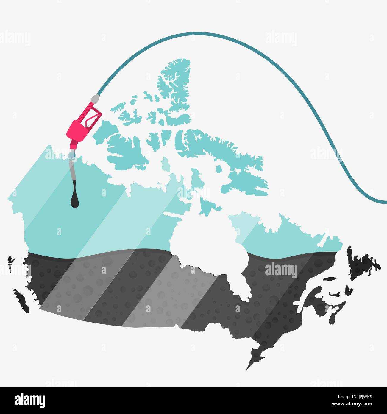 Mappa di Canada essendo alimentato da olio. Pompa del gas alimentato mappa. Sulla mappa vi è la riflessione di vetro. Concettuale. La produzione di olio o di paesi importatori. Illustrazione Vettoriale