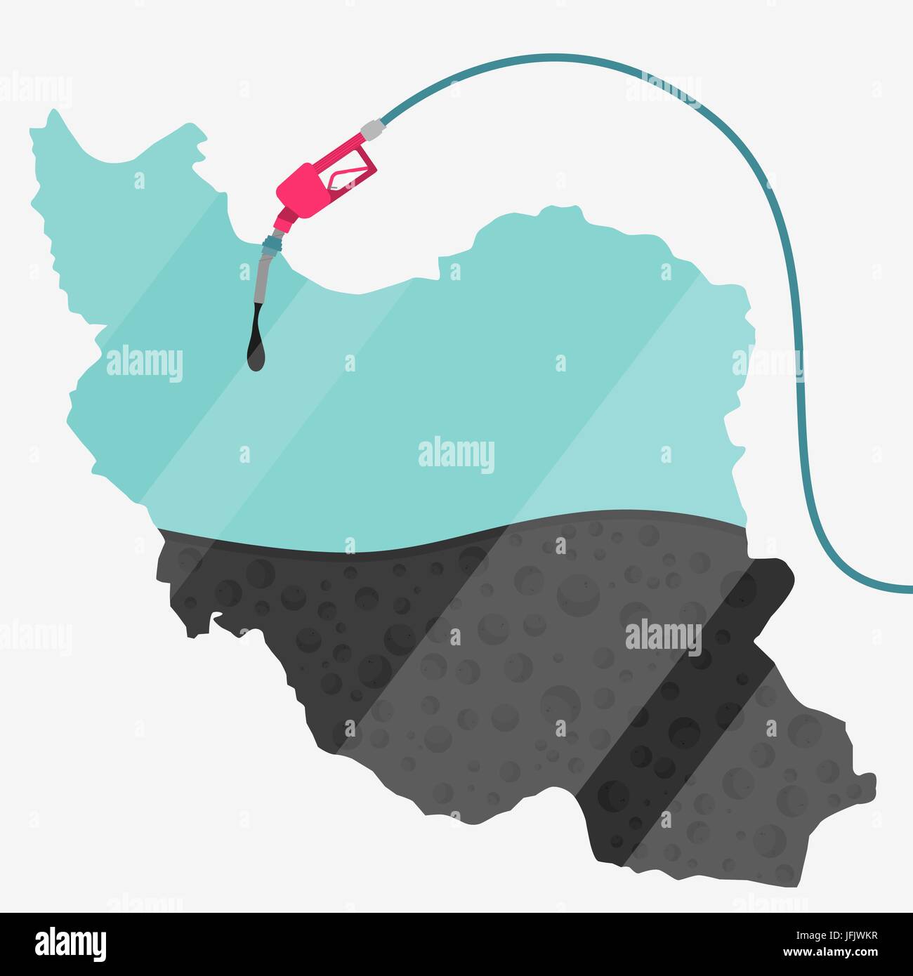 Mappa di Iran essendo alimentato da olio. Pompa del gas alimentato mappa. Sulla mappa vi è la riflessione di vetro. Concettuale. La produzione di olio o di paesi importatori. Illustrazione Vettoriale