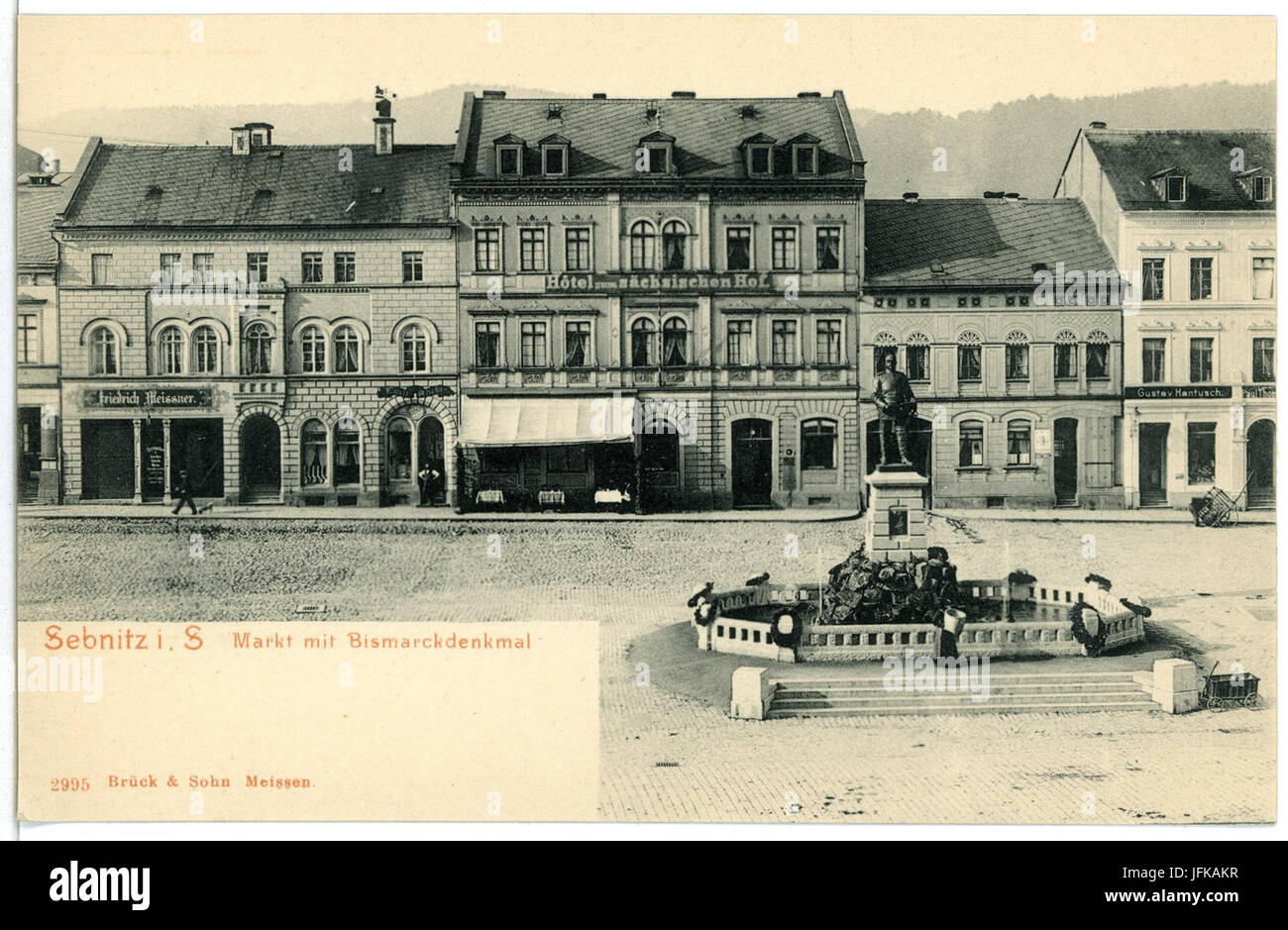 02995-Sebnitz-1903-Markt mit Bismarckdenkmal-Brück & Sohn Kunstverlag Foto Stock