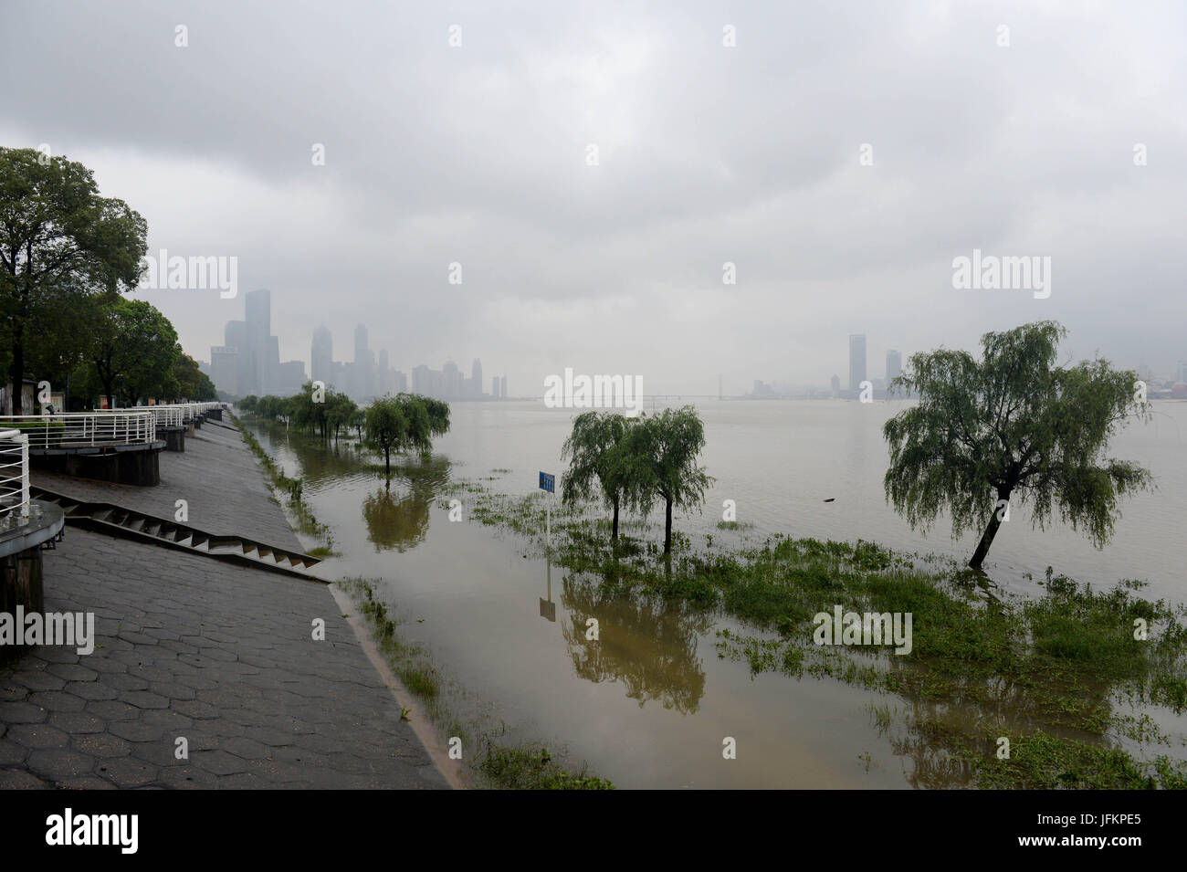 Nanchang. 2 Luglio, 2017. Foto scattata il 2 luglio 2017 mostra alberi immerso in acqua di Nanchang, a est della capitale cinese della provincia di Jiangxi. Il livello di acqua di fiume Ganjiang di Nanchang sezione è cresciuta costantemente di recente a causa della durata temporale. Credito: Peng Zhaozhi/Xinhua/Alamy Live News Foto Stock