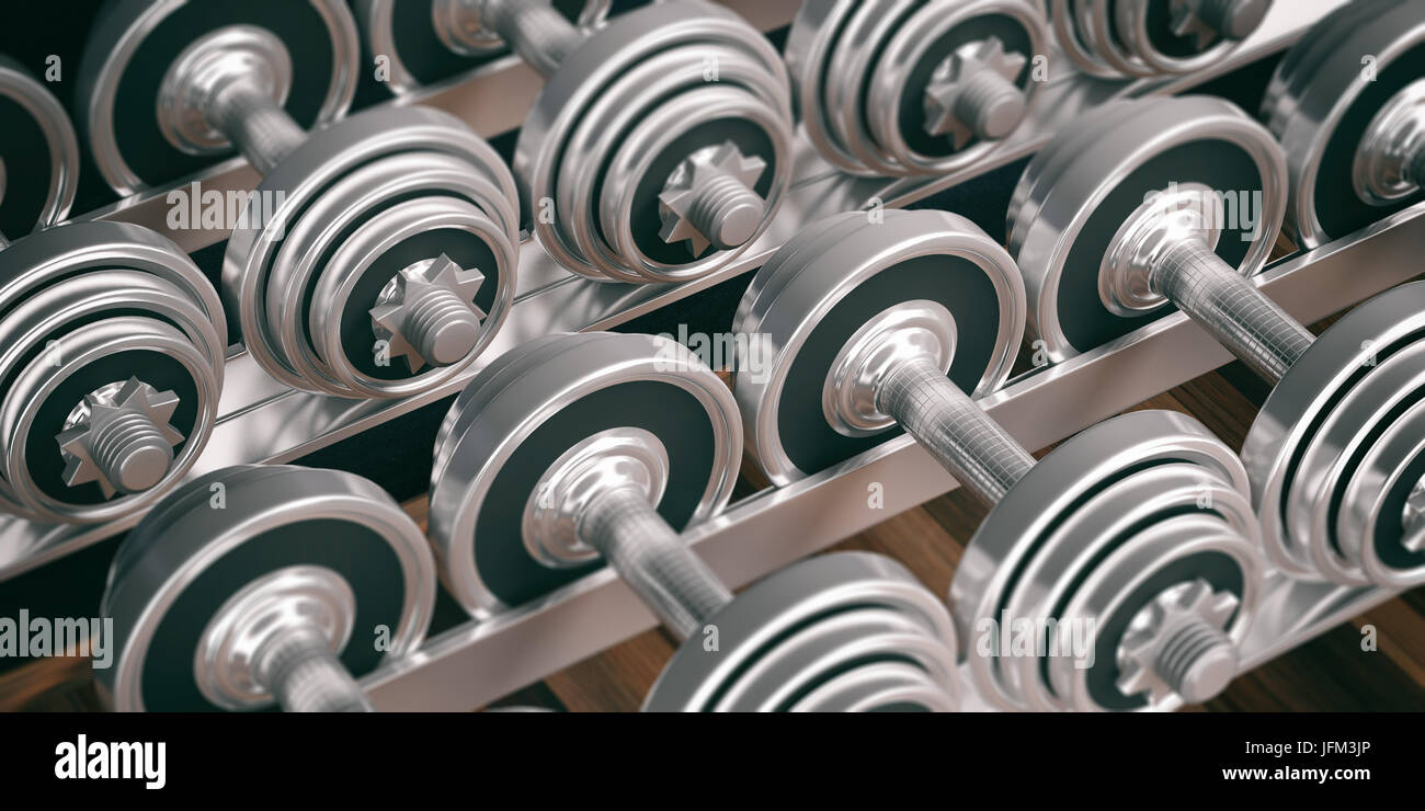 Metallo pesi pesi a fondo pieno. 3d illustrazione Foto Stock