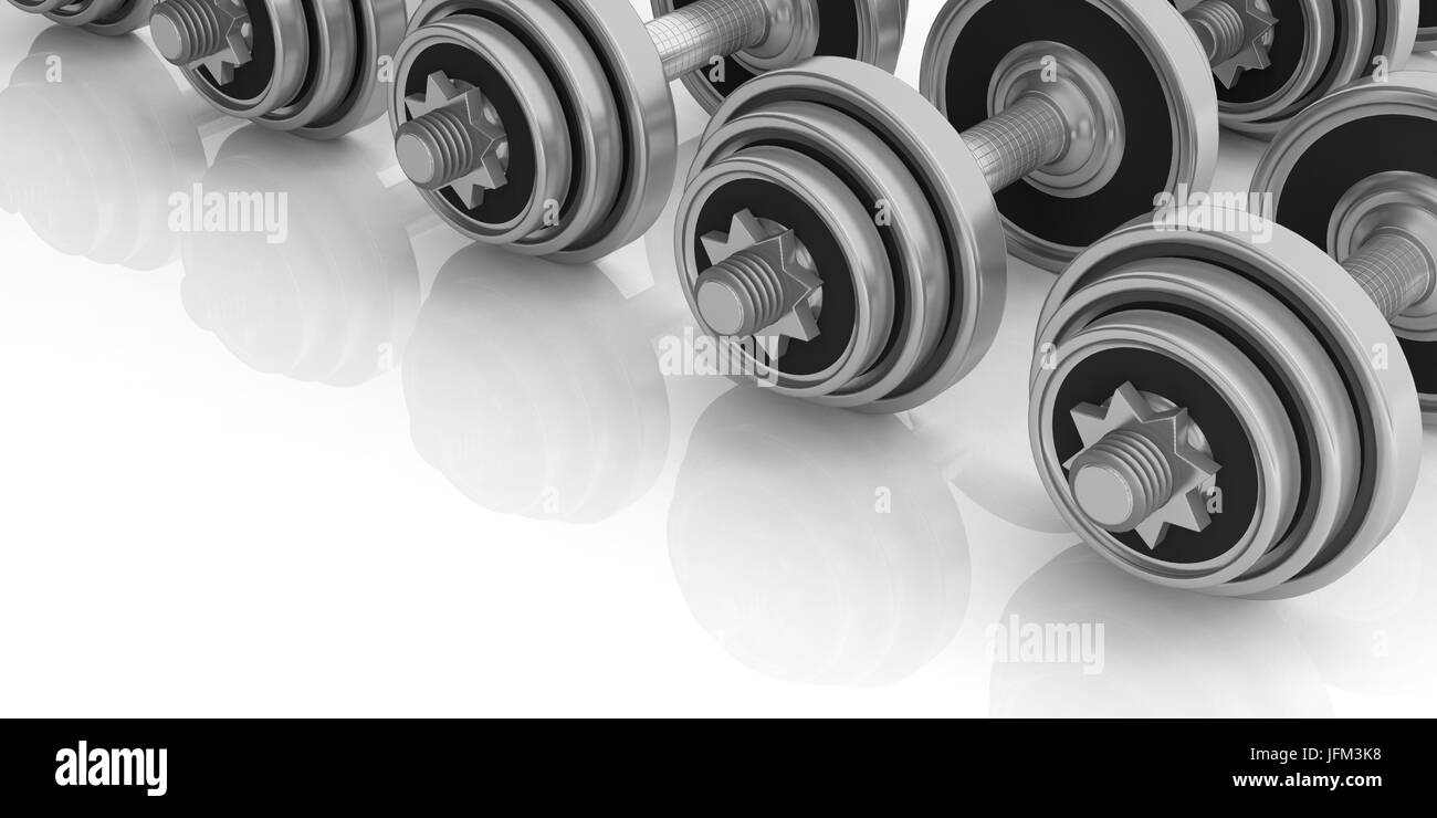 Pesi pesi su sfondo bianco. 3d illustrazione Foto Stock