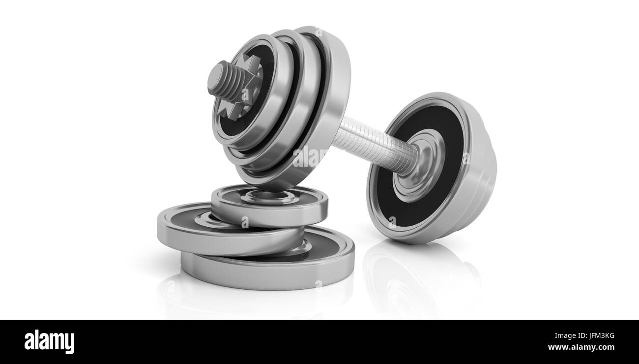 Pesi a manubrio isolati su sfondo bianco. 3d illustrazione Foto Stock
