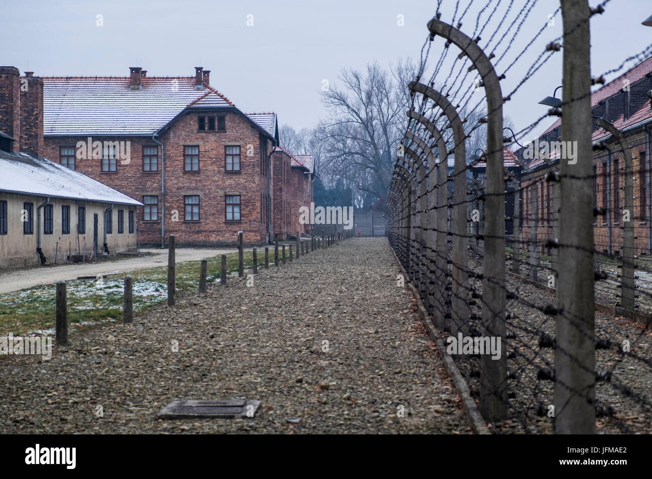 Auschwitz, Oswiecim, Birkenau, Brzezinka, Polonia, a nord-est Europa, recinto elettrico nell'ex campo di concentramento nazista, Foto Stock