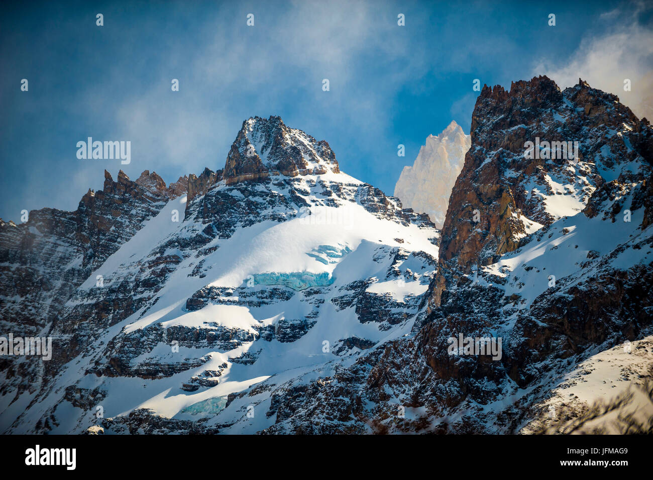 El Chalten, parco nazionale Los Glaciares, Patagonia, Argentina, Sud America, Montagne Paesaggio in ghiacciai del Parco Nazionale, Foto Stock